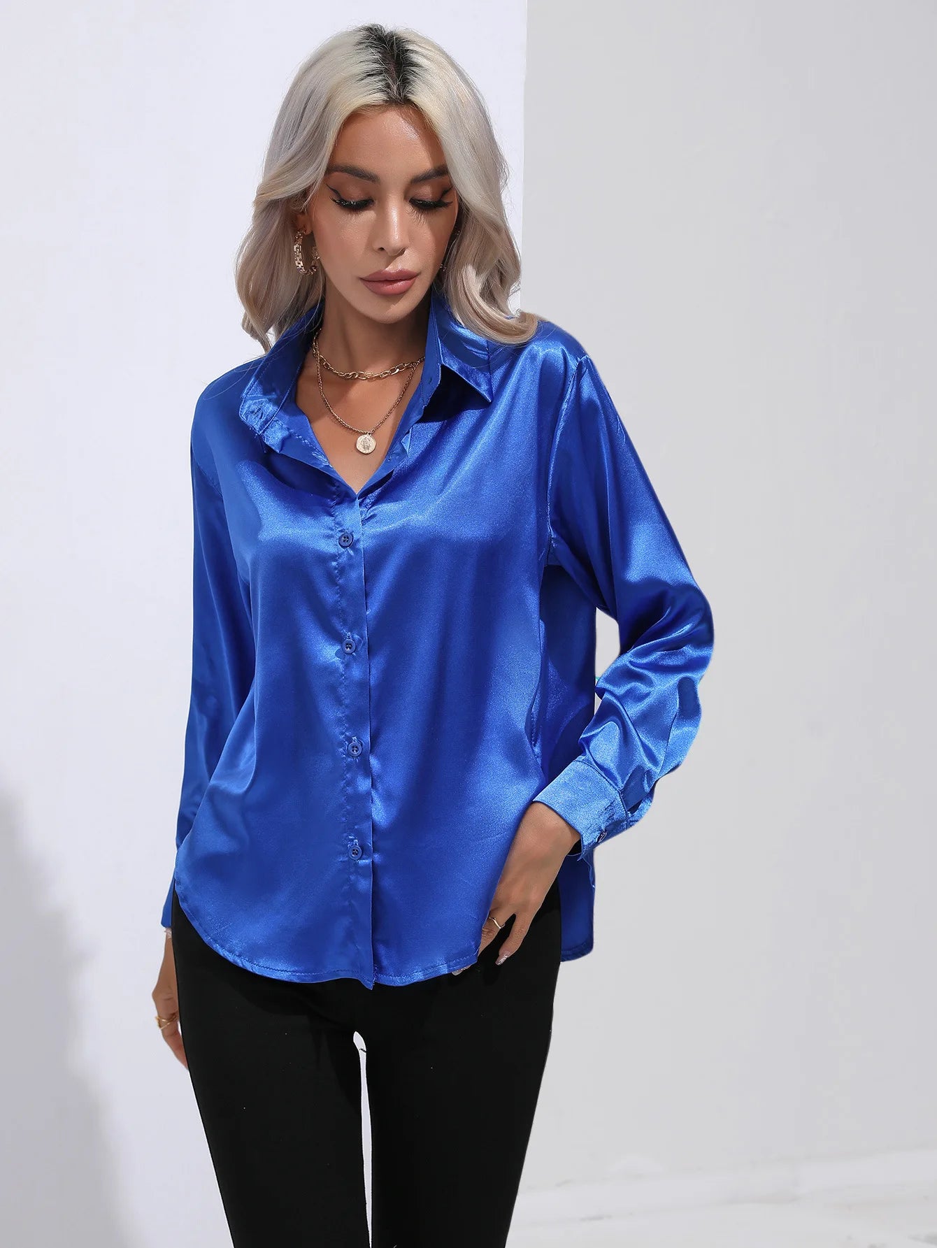 SatinGrace Button Blouse