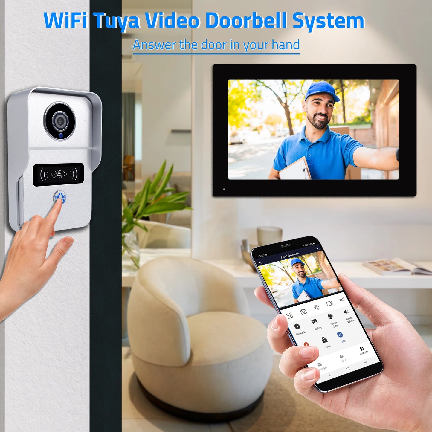 Wireless WiFi Video Doorbell System – 1080P Camera, 7-Inch Touch Screen, Video Intercom with 32GB SD Card