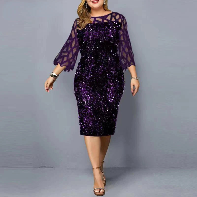 Elegant Plus Size Sequin Midi Dress
