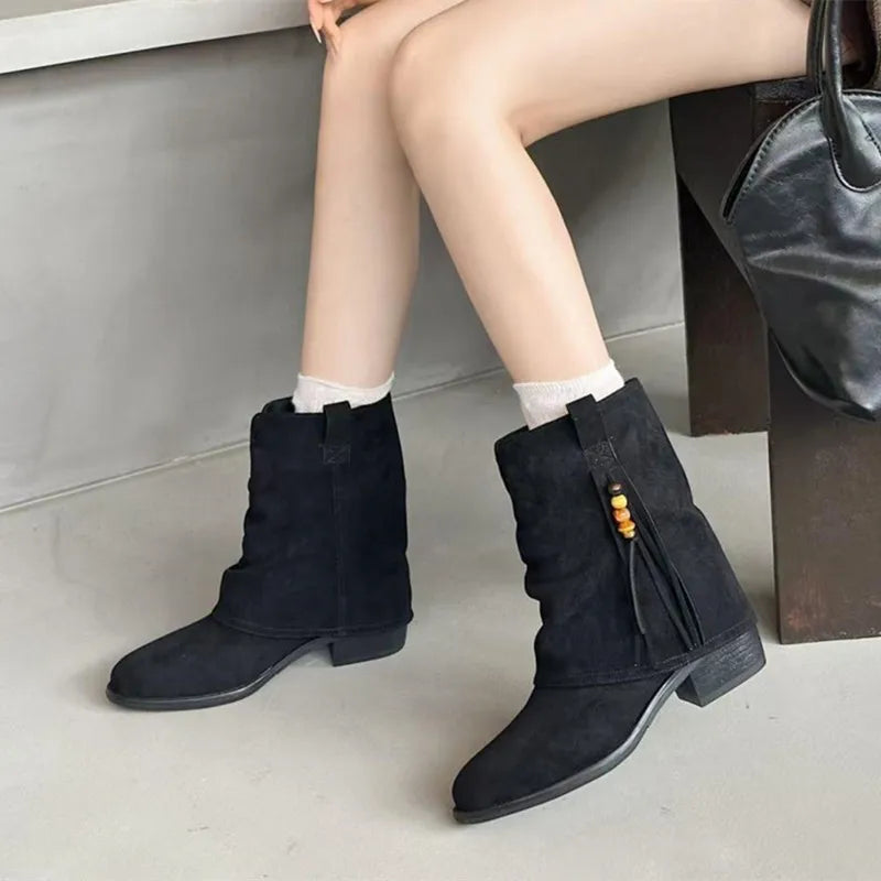 Chic Suede Tassel Ankle Boots
