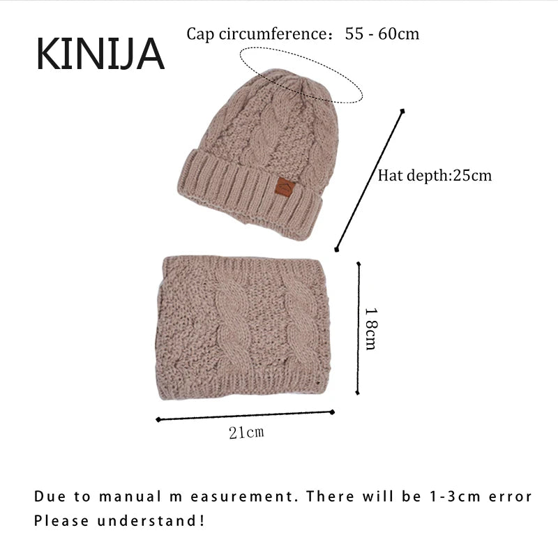 Winter Women's Knitted Hat & Scarf Set with Fleece Lining - Warm Skullcap for Outdoor Cycling & Wind Protection