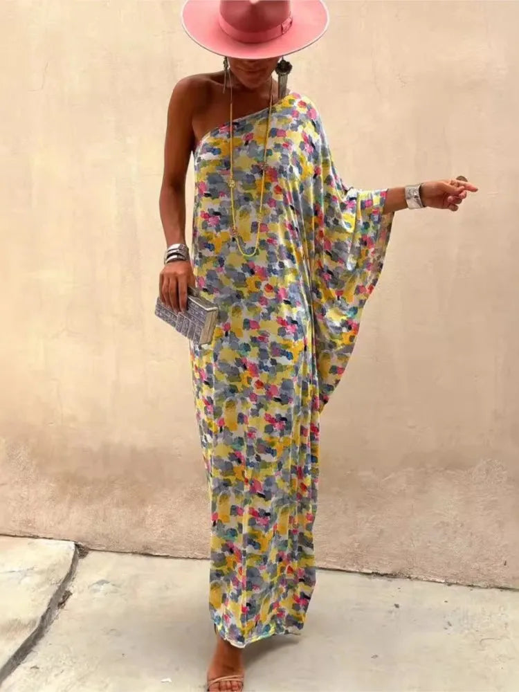 Women’s One-Shoulder Printed Maxi Dress