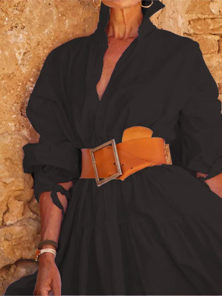 Women’s Lace-Up Lapel Midi Dress