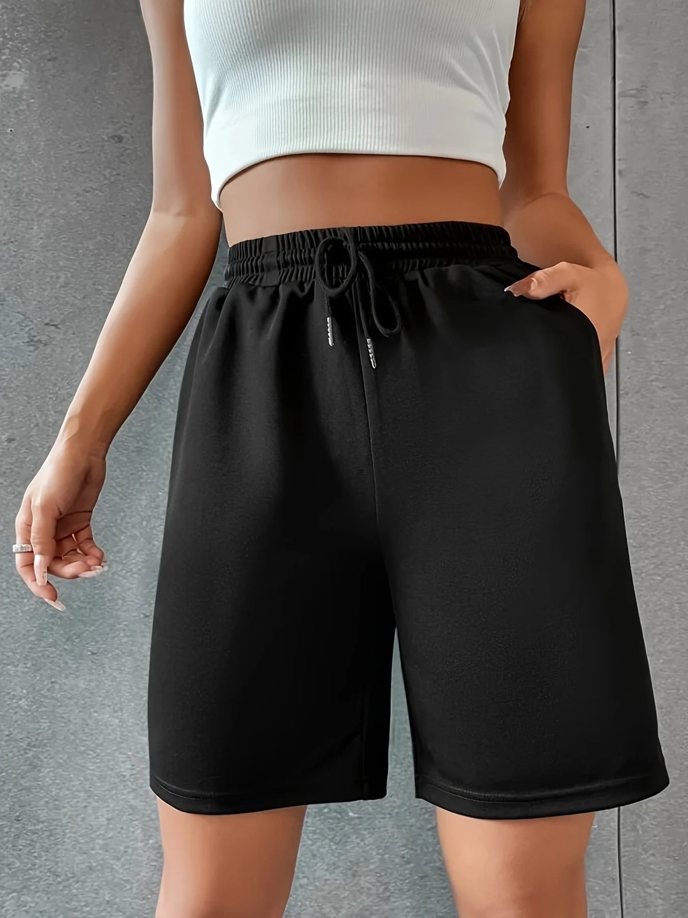 Women's Casual Sports Shorts & Sweatpants – Solid Color, Pockets & Drawstring