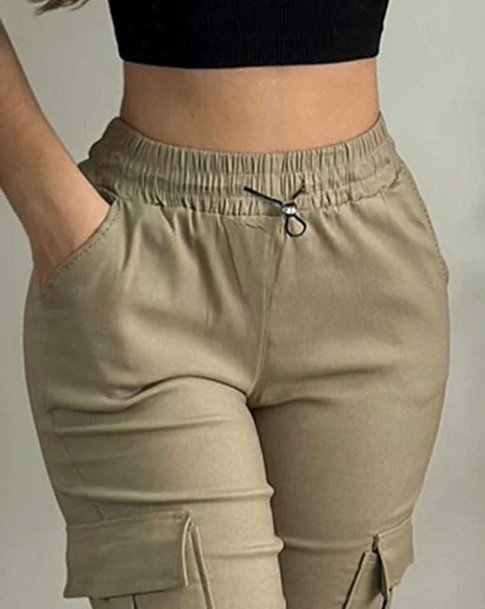 High-Waist Drawstring Pants – Summer Casual, Knee-Length