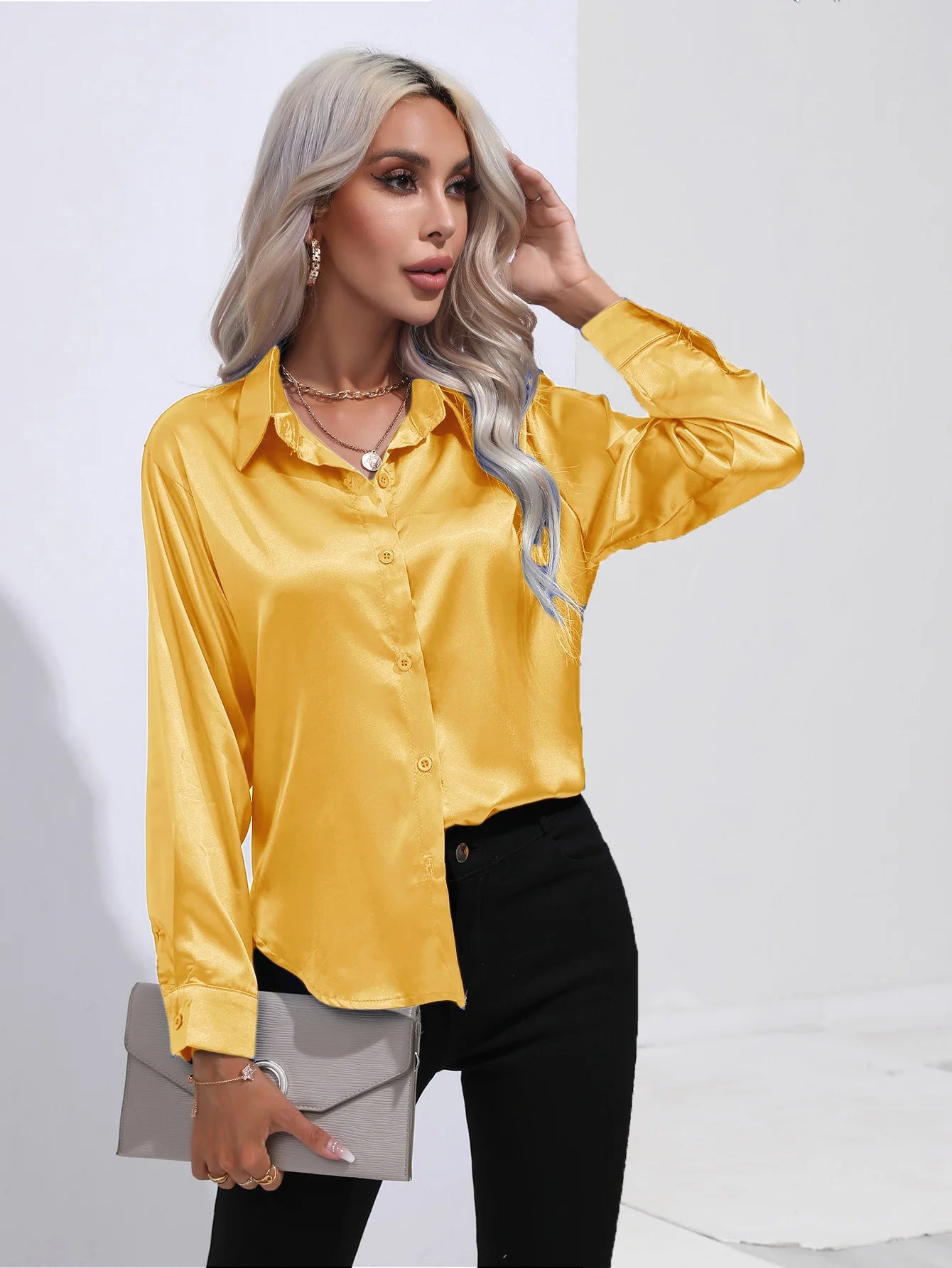 SatinGrace Button Blouse