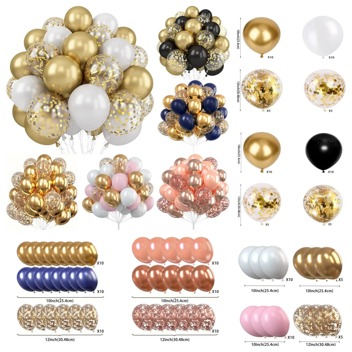 Metallic Gold & Pearl White Balloons – 12" Latex and Confetti Balloons for Party & Wedding Decor 30pcs