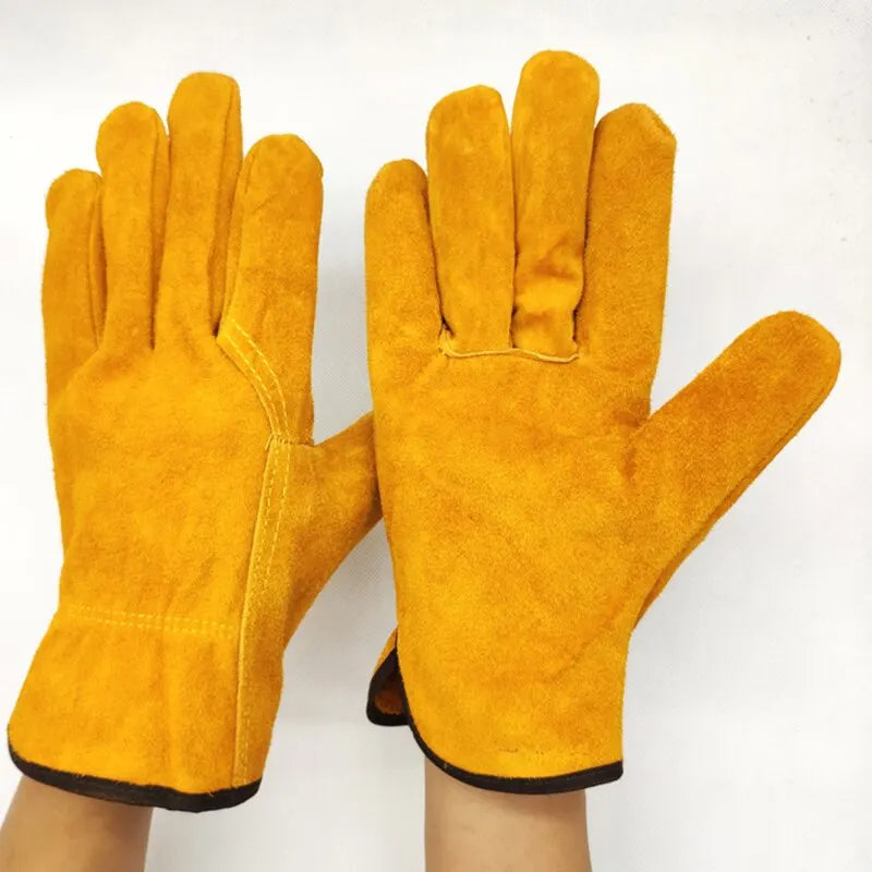 Men's Cowhide Work Gloves – Soft, Durable Safety Gloves for Driving, Hunting, Welding & Gardening