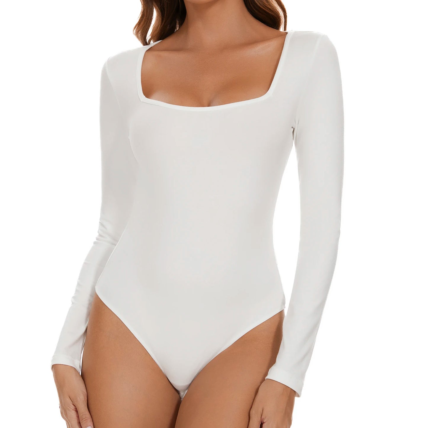 Square Neck Bodysuit – Long Sleeve, Tummy Control Shapewear