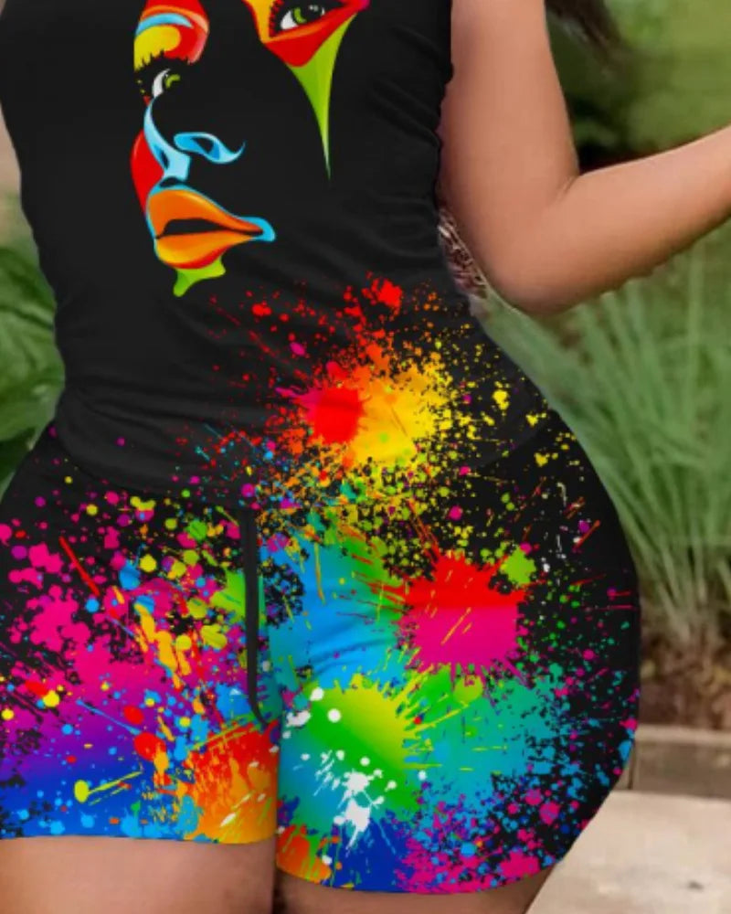 Women's Quick-Dry Two-Piece Set – Summer 2025 Casual Printed T-Shirt & Hot Pants for Sports & Fitness