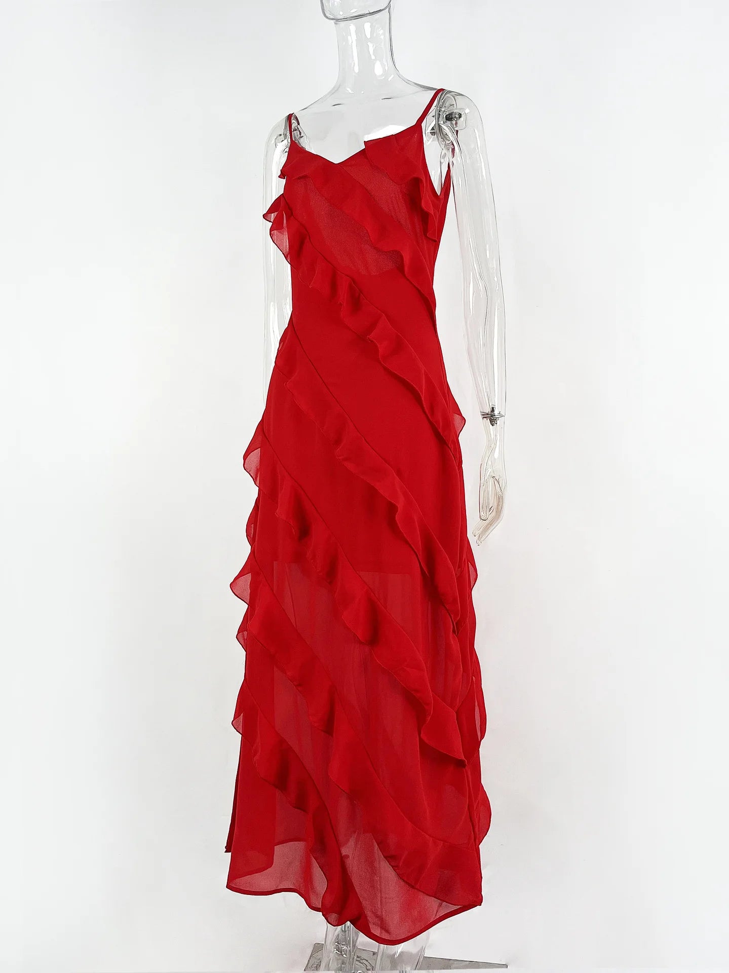 Elegant Chiffon Ruffle Sling Maxi Dress