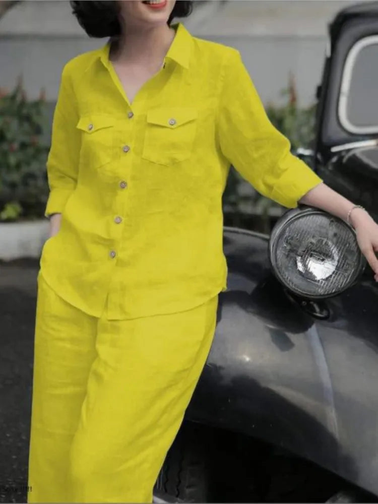 Women’s Elegant Lapel Shirt & Pants Set - Autumn Work Tracksuit