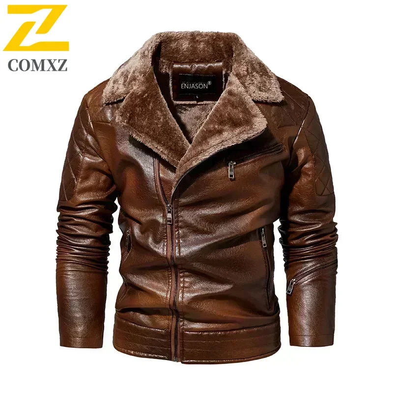 “Men’s Winter PU Leather Fur-Collar Jacket”