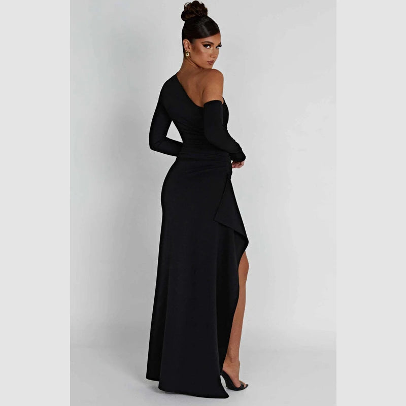 Elegant One-Shoulder Slit Evening Dress