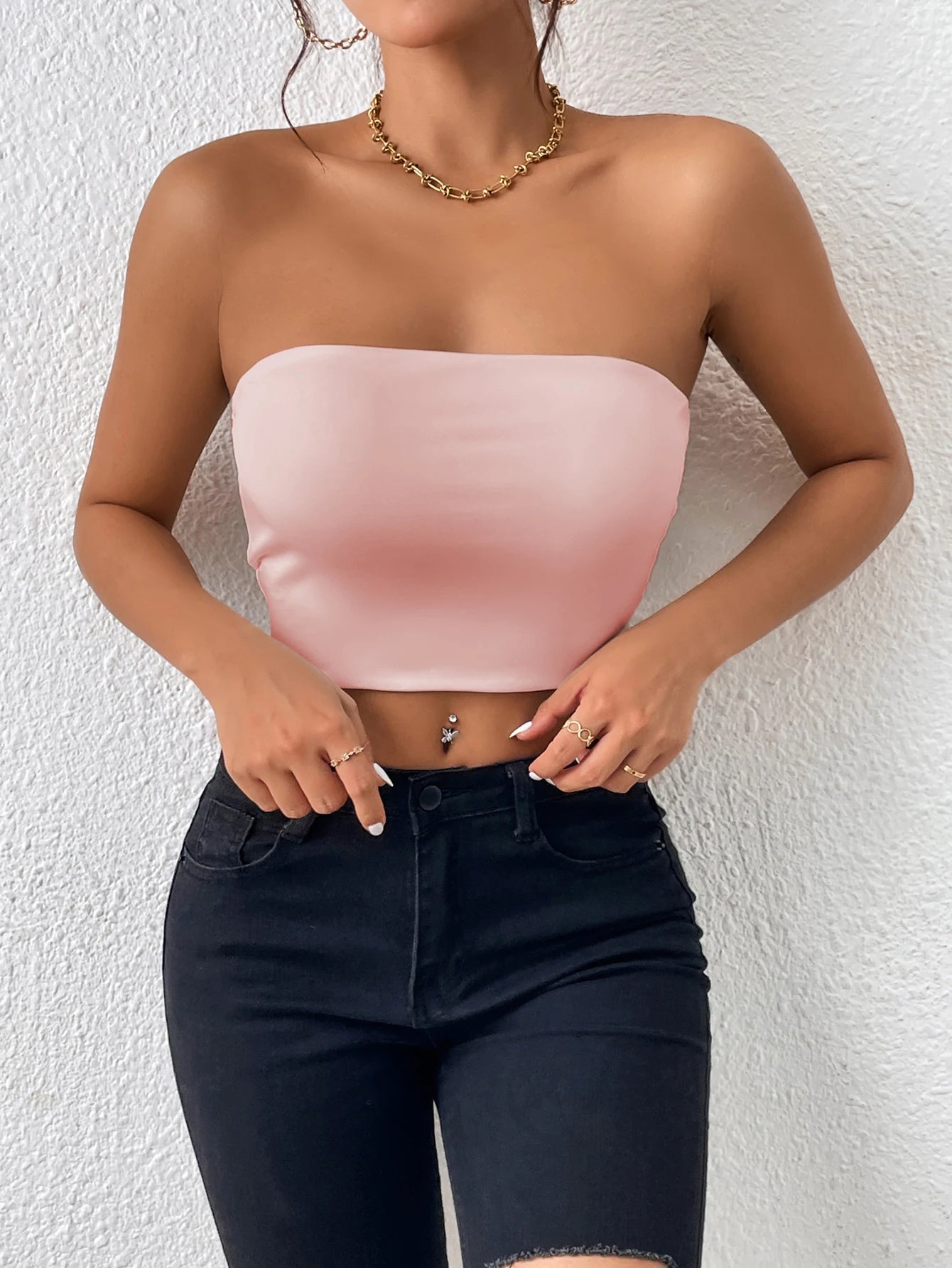 Strapless Tight-Fit Crop Top – High Elasticity & Sexy Style