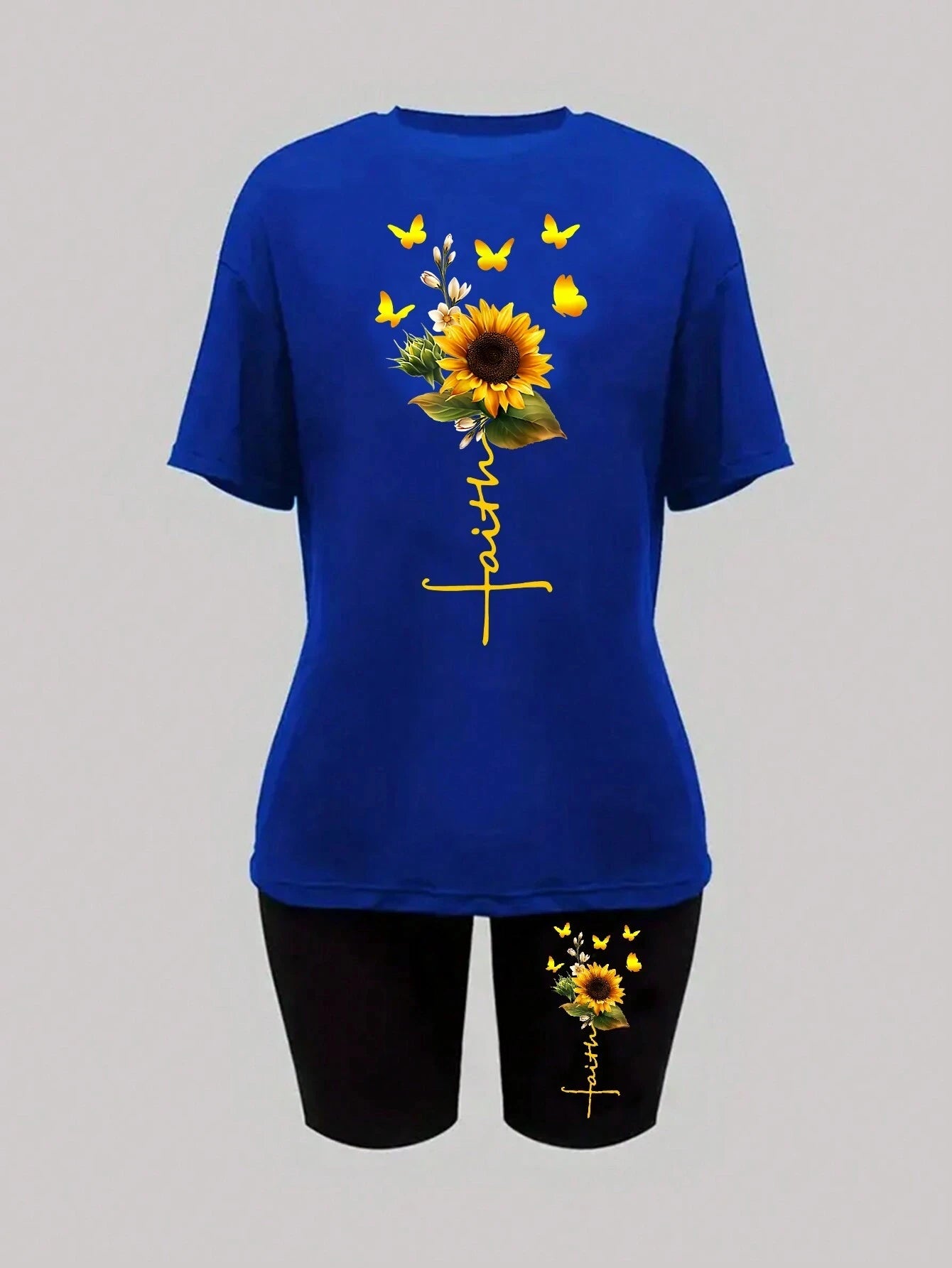 Sunflower Butterfly Two-Piece Set – Printed Tee & Shorts