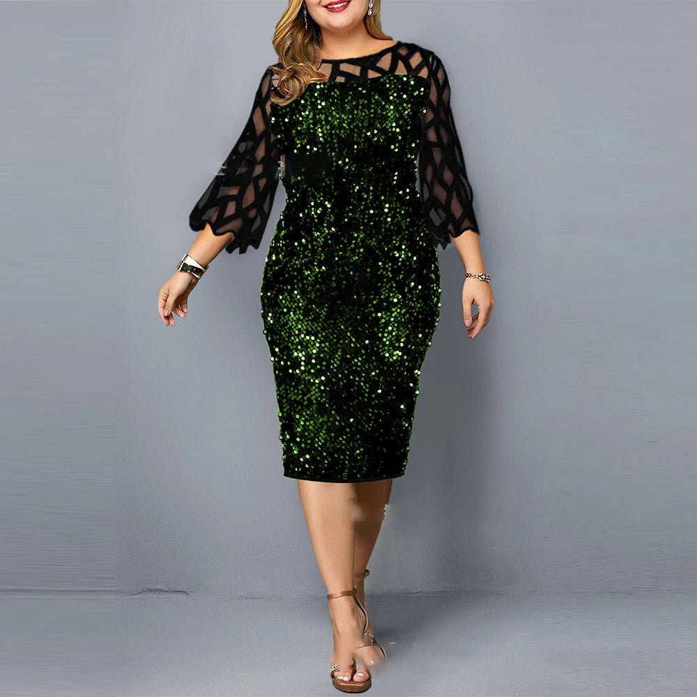Elegant Plus Size Sequin Midi Dress