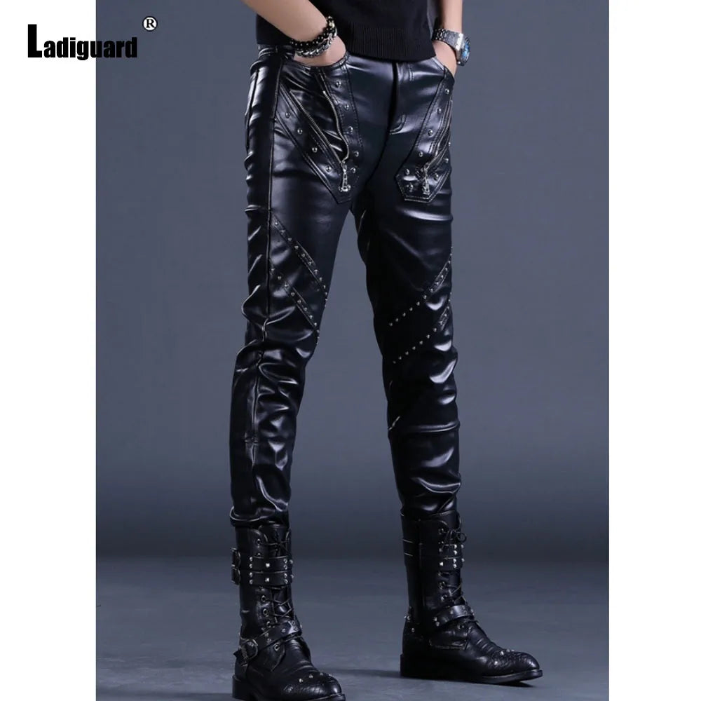 Men’s PU Leather Slim Rock Pants