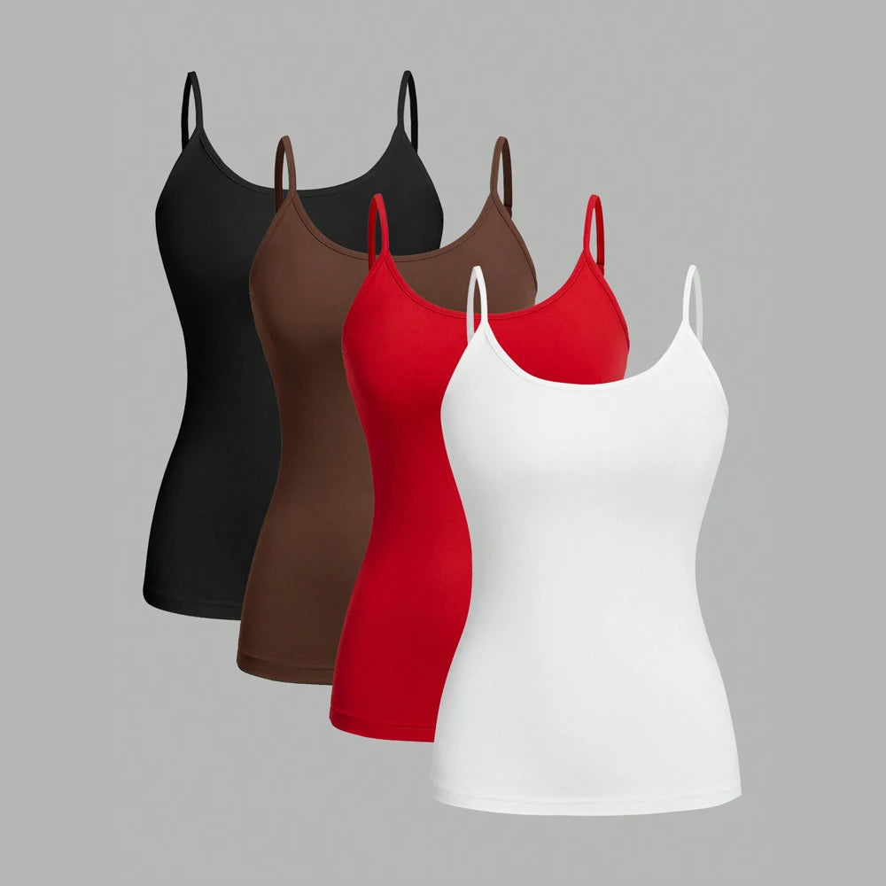 4-Piece Women's Solid Color Camisole Set – Sexy Sleeveless Tank Tops for Summer