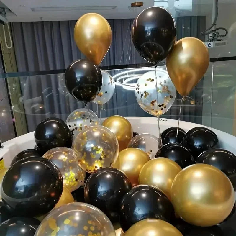 16pcs Black Metallic Sequin Balloons – Party Balloons for Birthday, Wedding & Graduation Decor