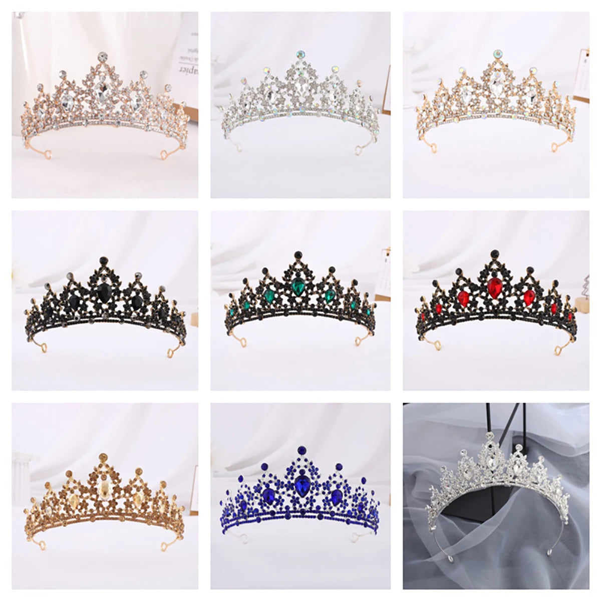 Crystal Bridal Tiara – Silver Wedding Crown Headpiece for Veil & Hair Accessories