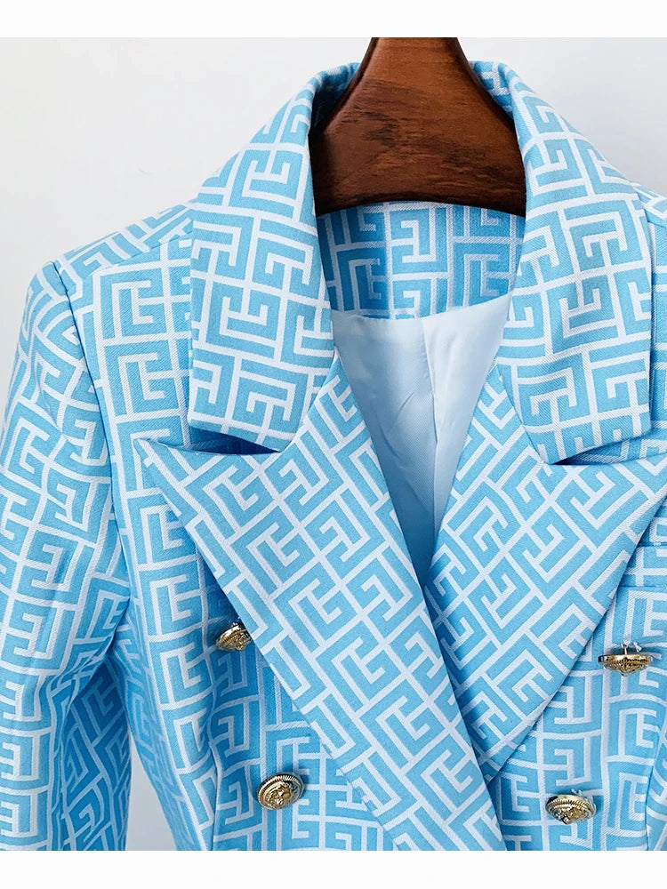 2024 High Street Women's Double Breasted Lion Button Jacquard Blazer