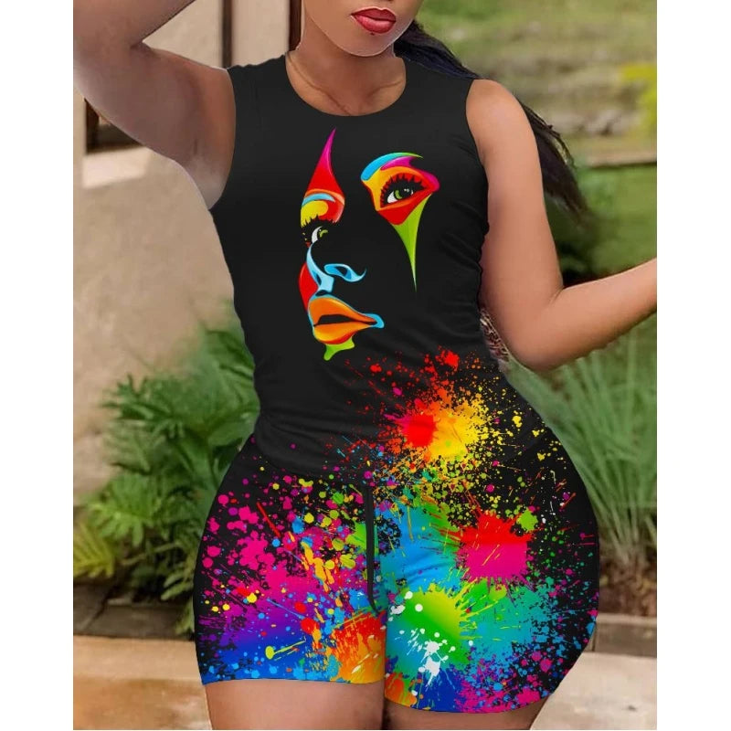 Women's Quick-Dry Two-Piece Set – Summer 2025 Casual Printed T-Shirt & Hot Pants for Sports & Fitness