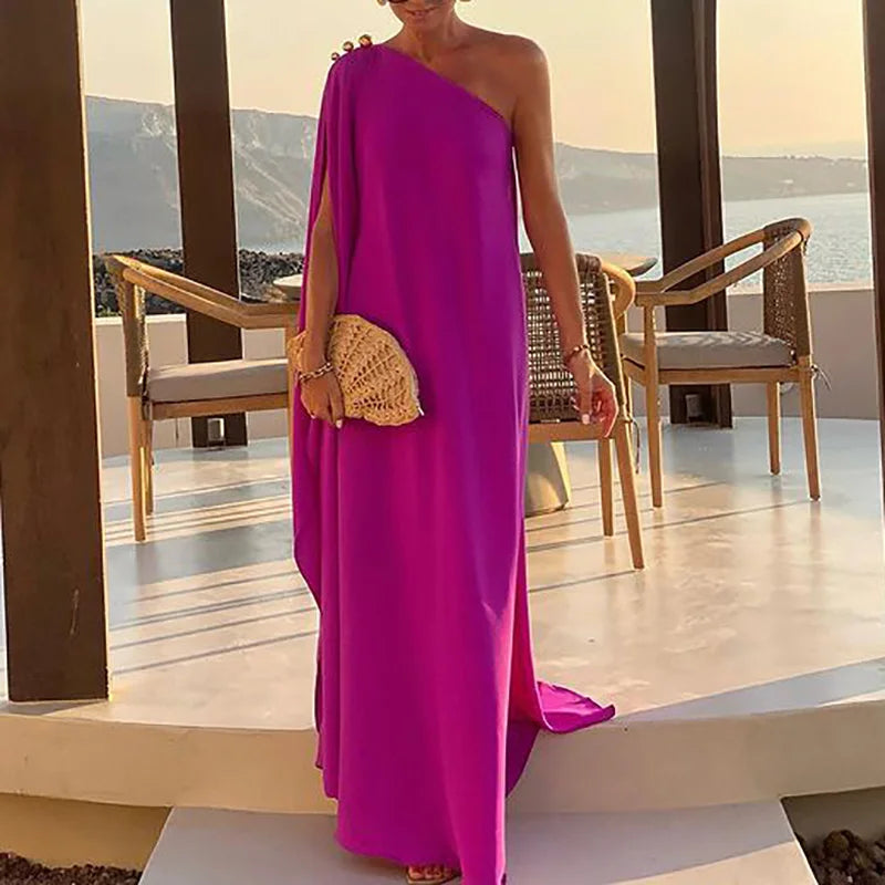 Elegant Patchwork One-Shoulder Maxi Dress