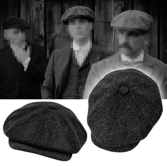 Vintage Newsboy Caps for Men – Octagonal Herringbone Flat Caps, British Style Berets for Fall & Winter