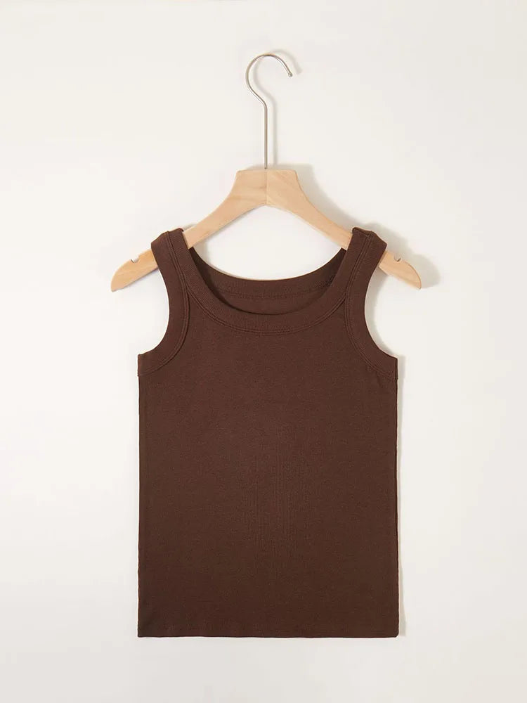 Women's Round Neck Rib-Knit Racerback Sleeveless Crop Tank Top