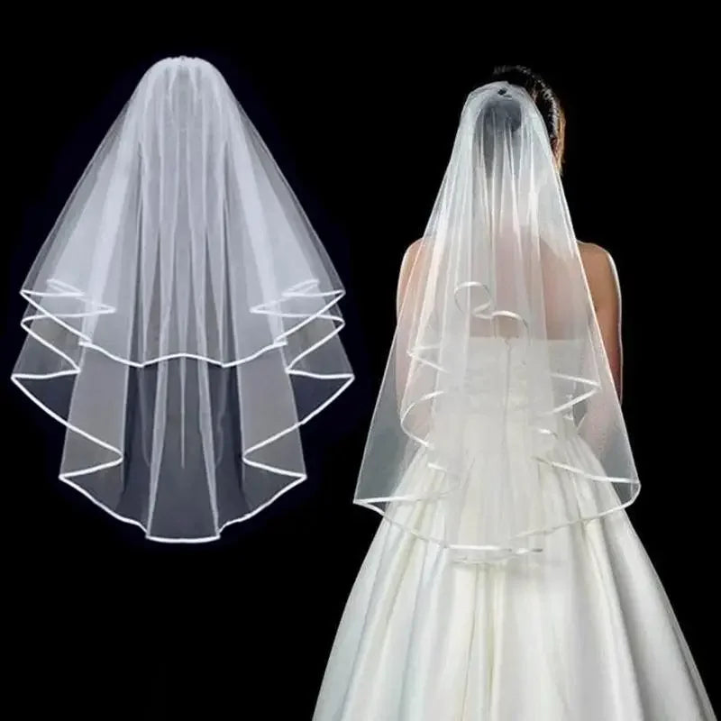 Simple Ribbon Edge Tulle Wedding Veil – Soft Comb Wedding Accessory