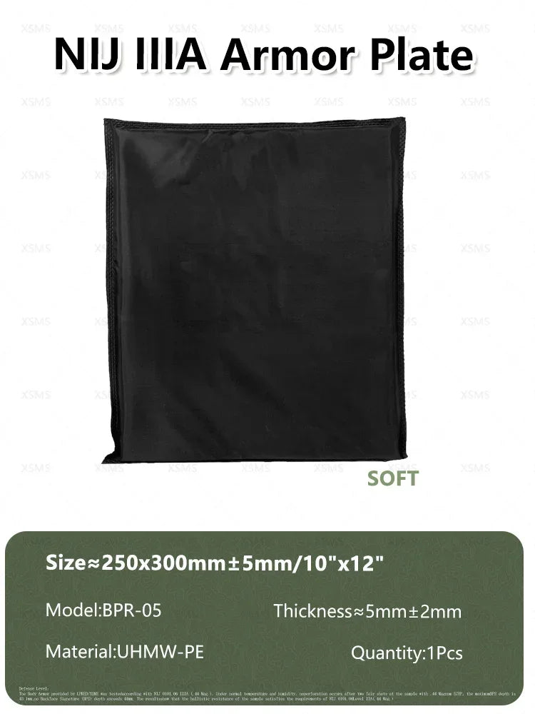 NIJ IIIA Soft/Hard Bulletproof Plates for Ballistic Vest and Backpack – Available in 6x8, 10x12, 11x14 Sizes