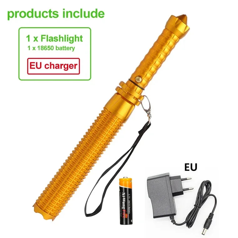Super Bright Tactical Baseball Bat LED Flashlight - Focusable Zoomable Self-Defense Mace Light & Emergency Torch
