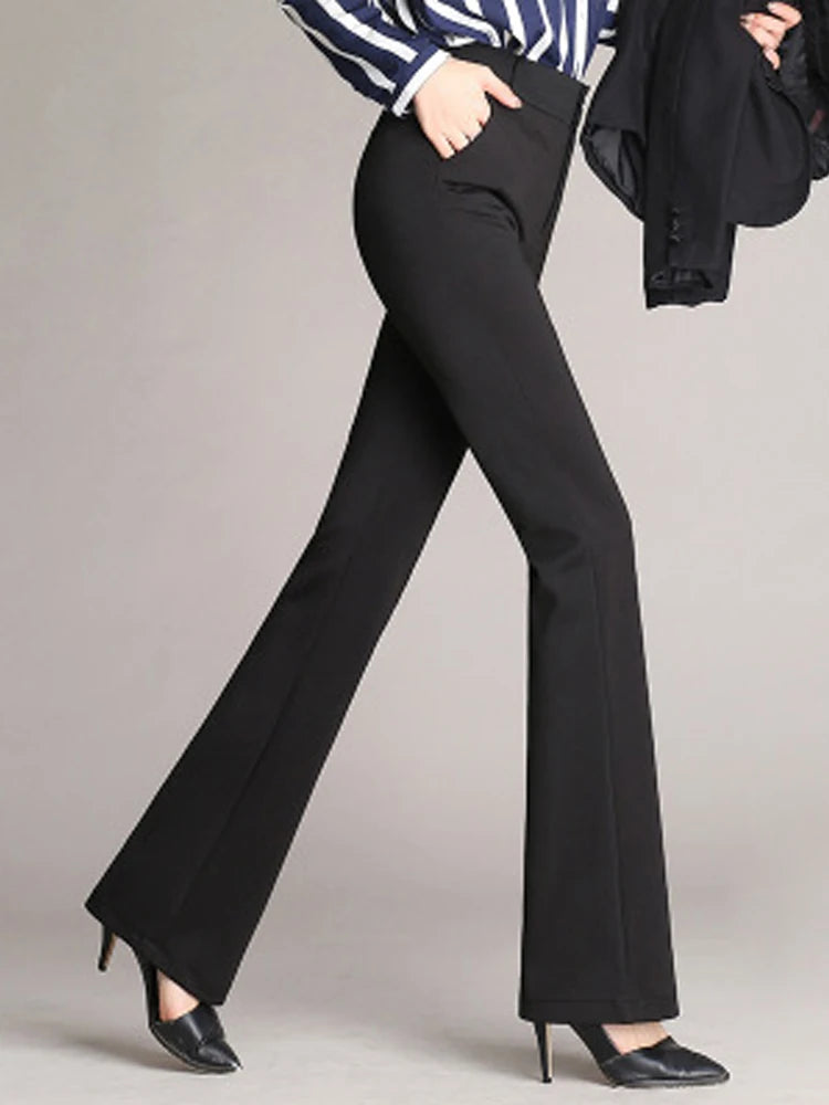 Elegant High-Waist Wide-Leg Pants – Women's Vintage Flared Trousers for Office & Casual Wear
