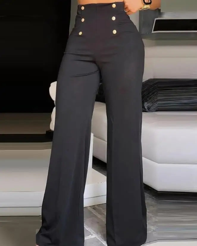 Elegant High-Waist Flared Pants – Women's Wide-Leg Bootcut Trousers for Summer Fashion