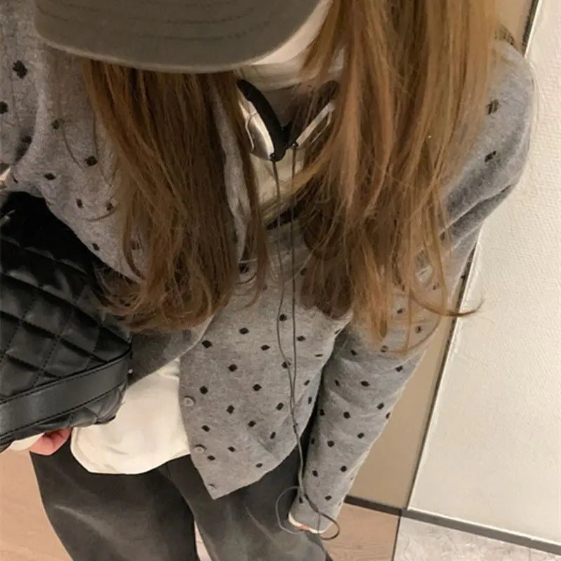 Polka Dot Knitted Layered Cardigan