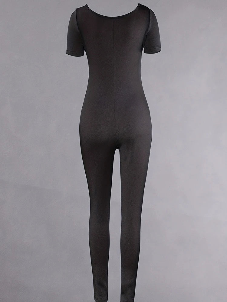 Solid Bodycon Romper – Short Sleeve, Skinny Fit