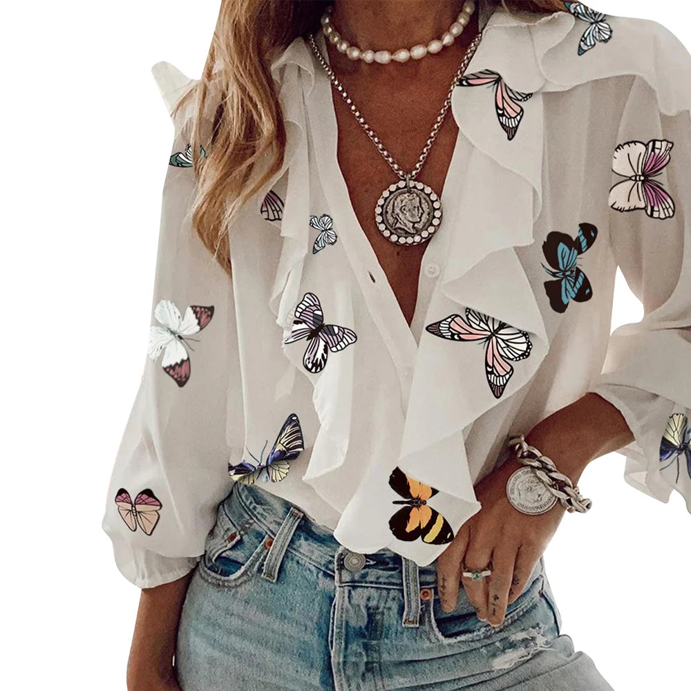 ChiffonVee Print Blouse