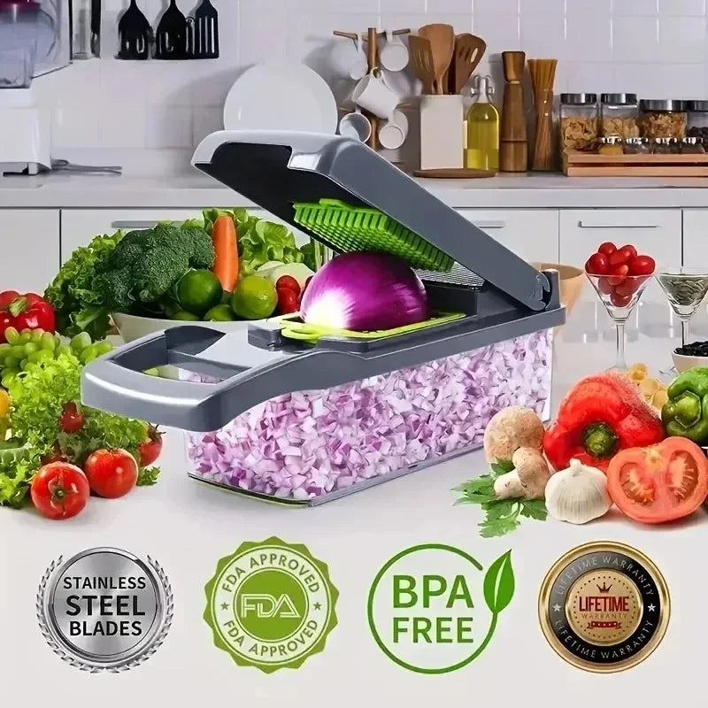 Vegetable Chopper Handle Food Grate 14/16 in 1 Multifunctional