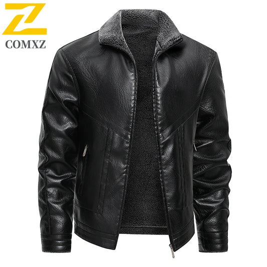 “Men’s Winter PU Motocross Leather Jacket”