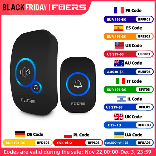 Fuers M557 Long-Range Wireless Doorbell – 433MHz Smart Welcome Chime with 32 Melodies