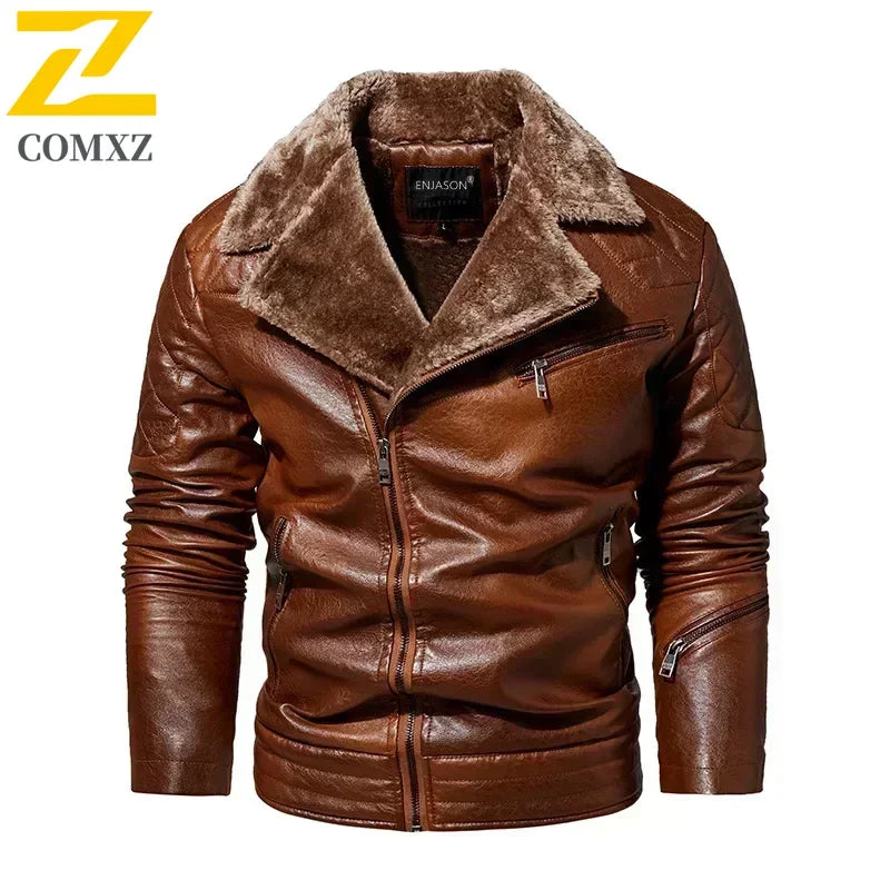“Men’s Winter PU Leather Fur-Collar Jacket”