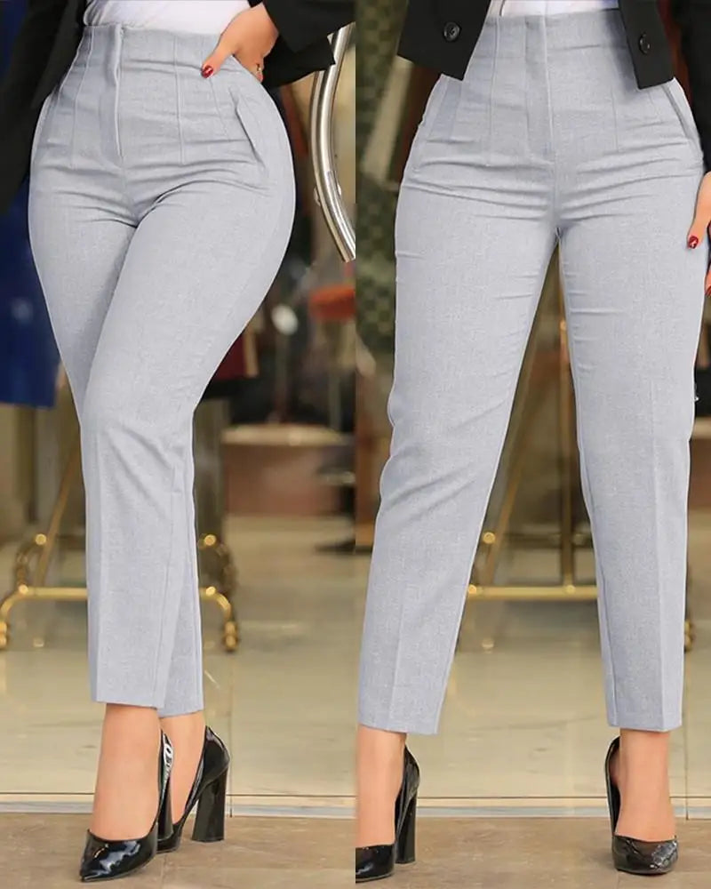 Elegant High-Waist Cropped Slim Office Pants