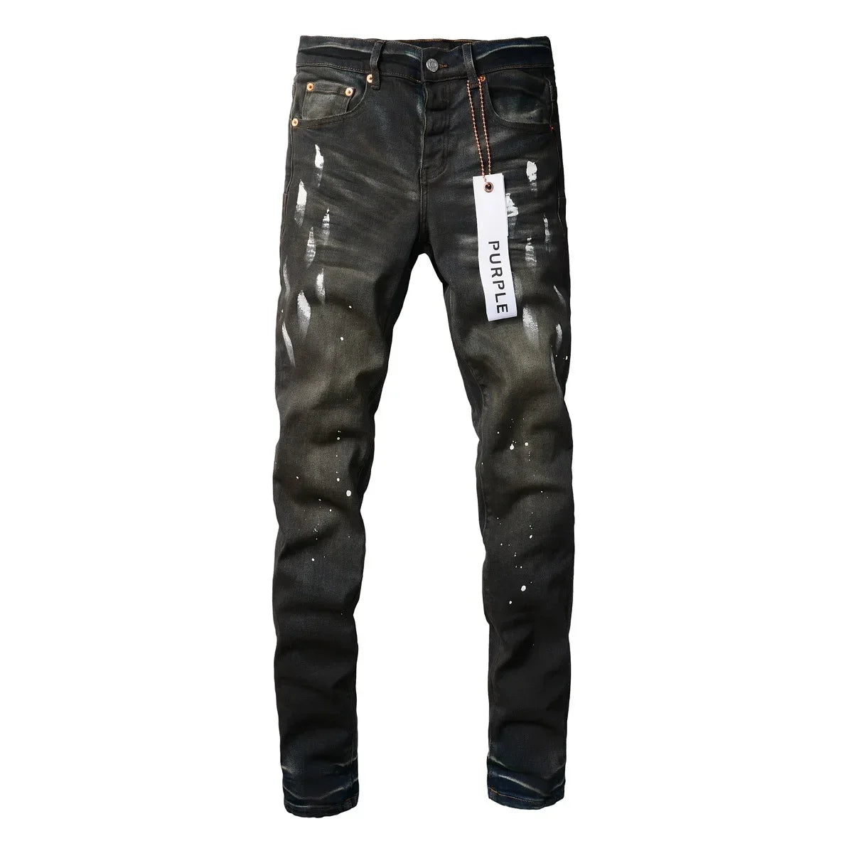 Purple Distressed High-Waist Jeans with Black Paint 2024