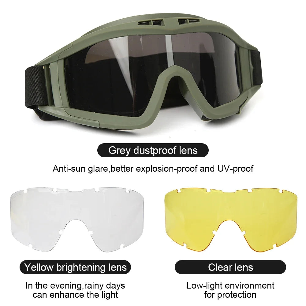 Military Tactical Goggles with Multiple Lenses - Adjustable Outdoor Eyewear