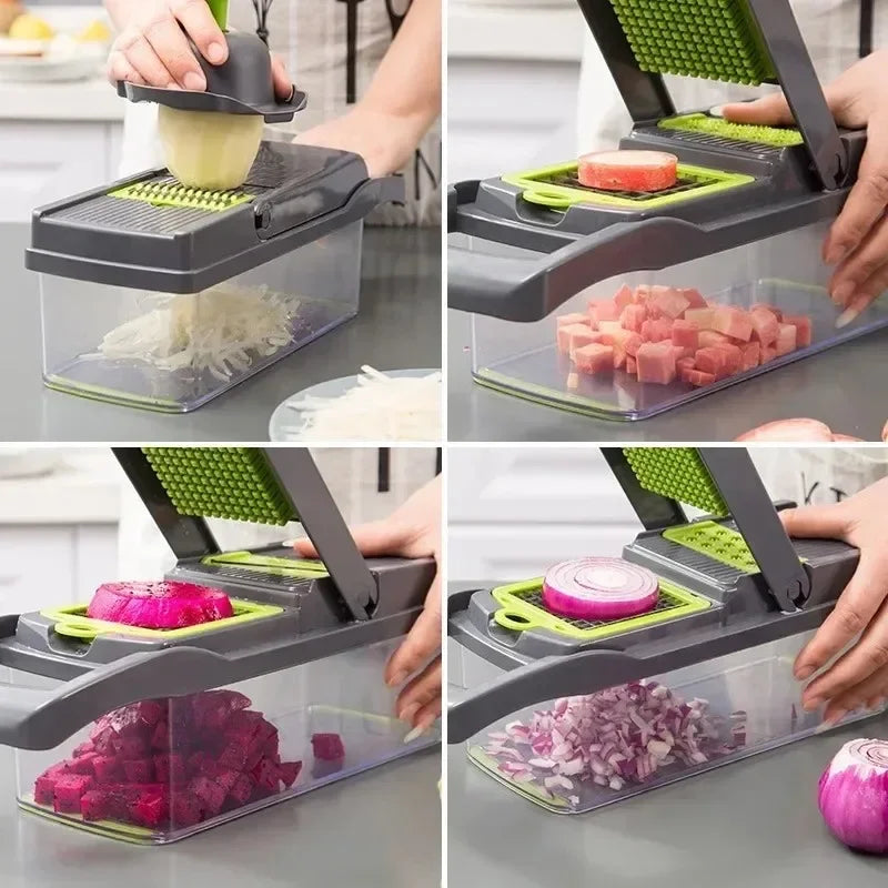 Vegetable Chopper Handle Food Grate 14/16 in 1 Multifunctional