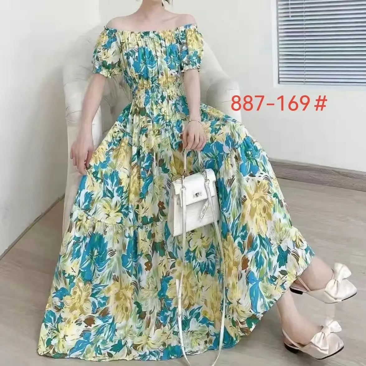 THHONE Bohemian Floral Maxi Dress – Cotton Linen Short Sleeve Casual Dress for Women