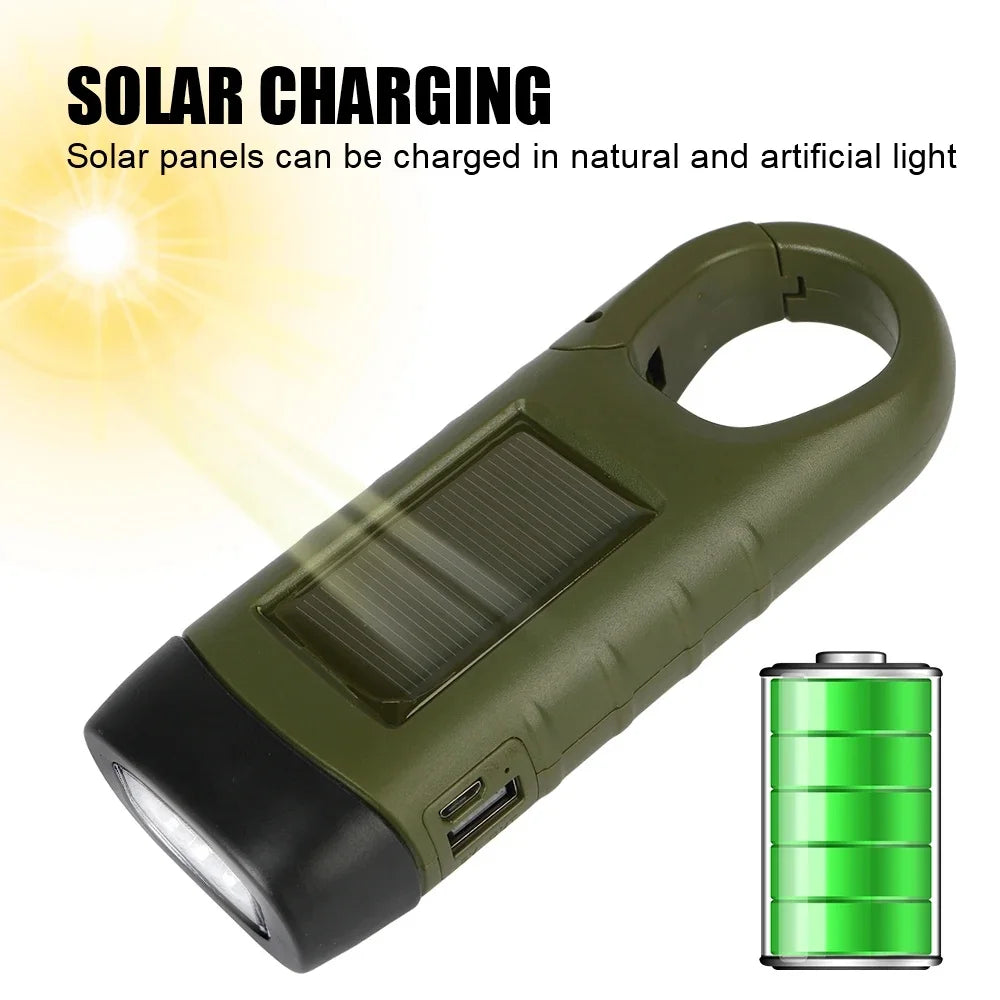 SolarCrank LED Flashlight – Hand Crank & Solar Powered Rechargeable Survival Torch for Outdoor Activities