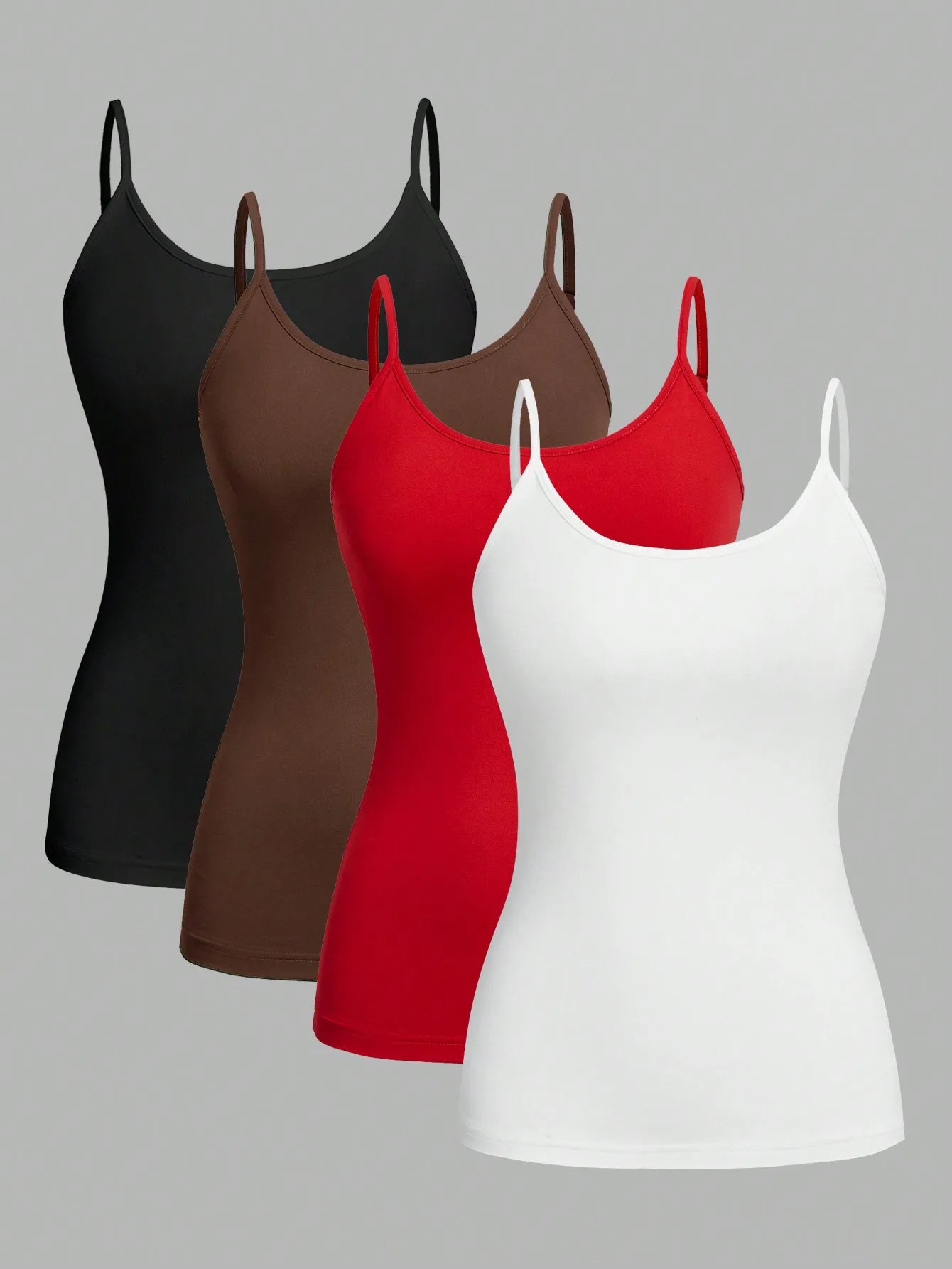 4-Piece Women's Solid Color Camisole Set – Sexy Sleeveless Tank Tops for Summer