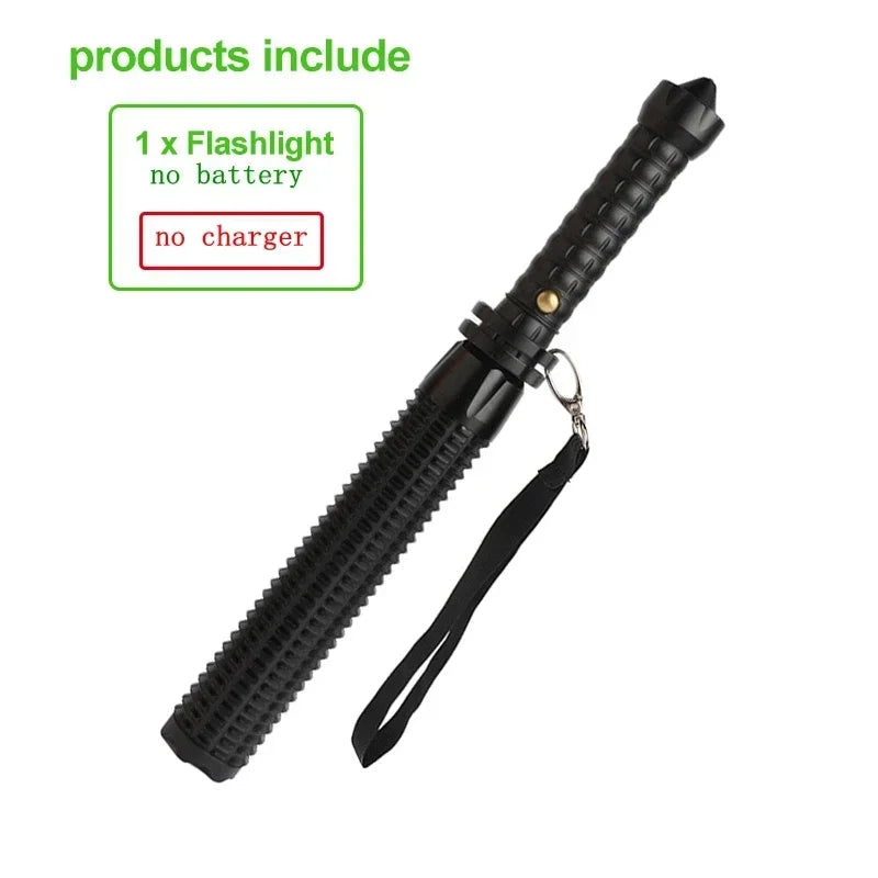 Super Bright Tactical Baseball Bat LED Flashlight - Focusable Zoomable Self-Defense Mace Light & Emergency Torch